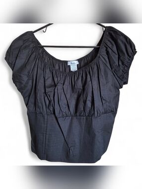 Sara Black Gathered Scoop Neck Blouse